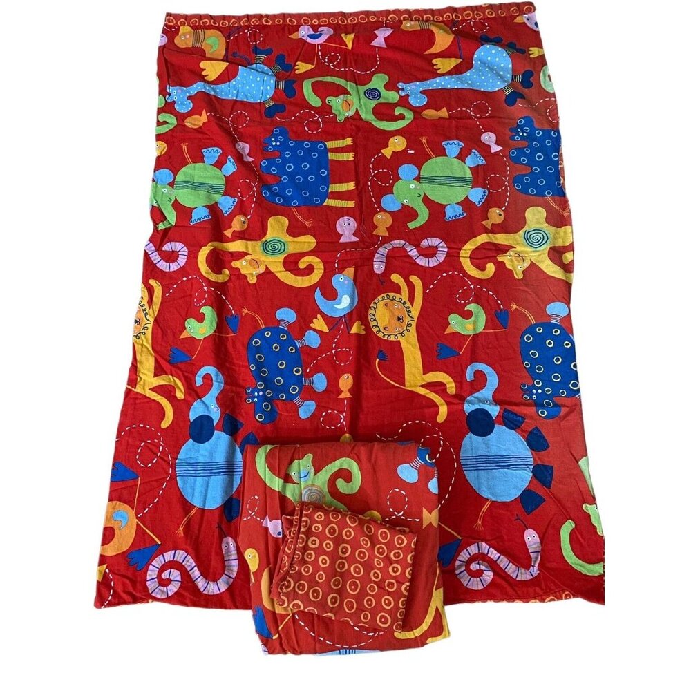 Ikea red duvet curtain drape set zoo animals lion monkey cotton reversibleโ kids